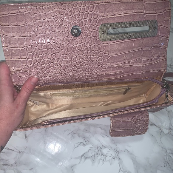Pink Reptilian Print Clutch with Chain Strap - Excellent Condition - Picture 3 of 4